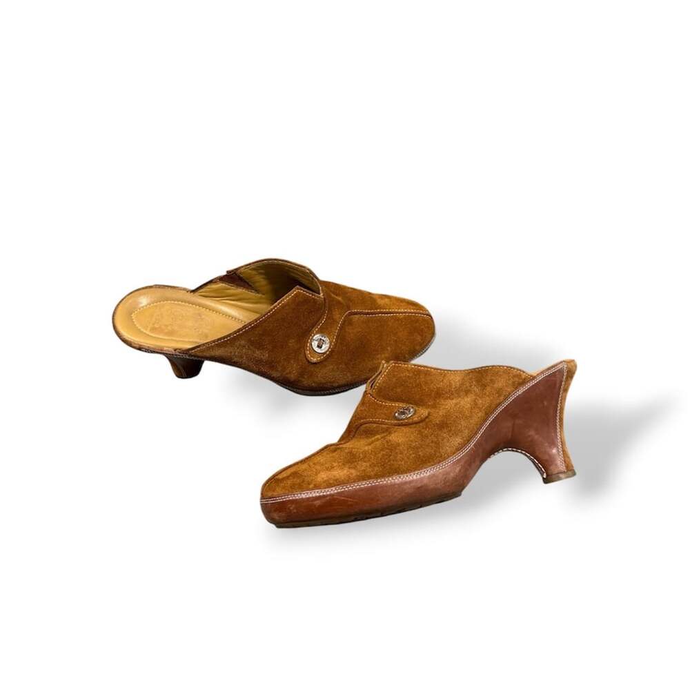 Cole Haan Women's Size 9B Brown Suede Leather Mules Clog Heels Made in Brazil